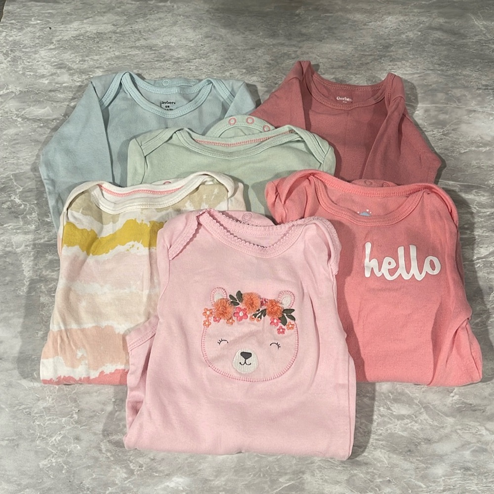 6 pack long sleeve girl onesies 12 month
